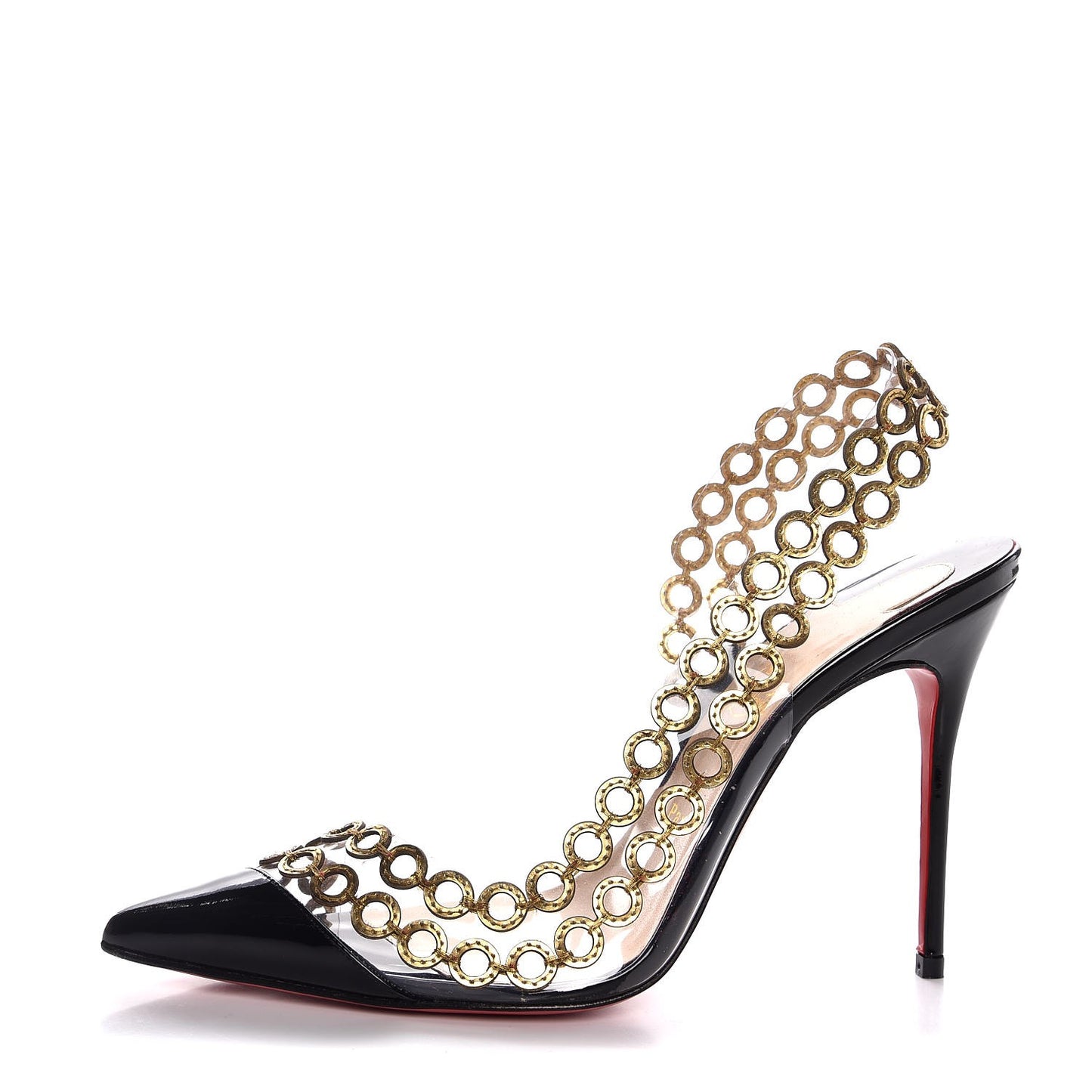Patent PVC Malaika Half Dorsay 120 Pumps 38 Black Gold