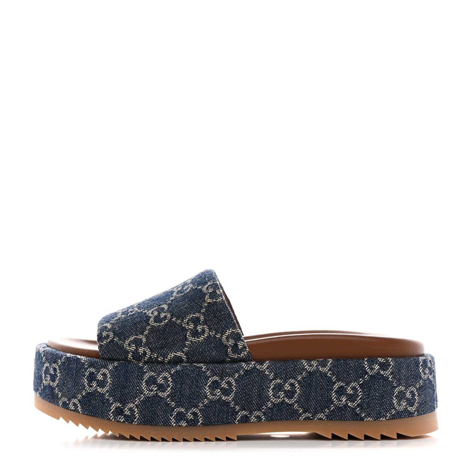 Gucci New Denim GG Monogram Angelina Platform 55mm Slide Sandals 35.5 Blue Tea 1 of 14