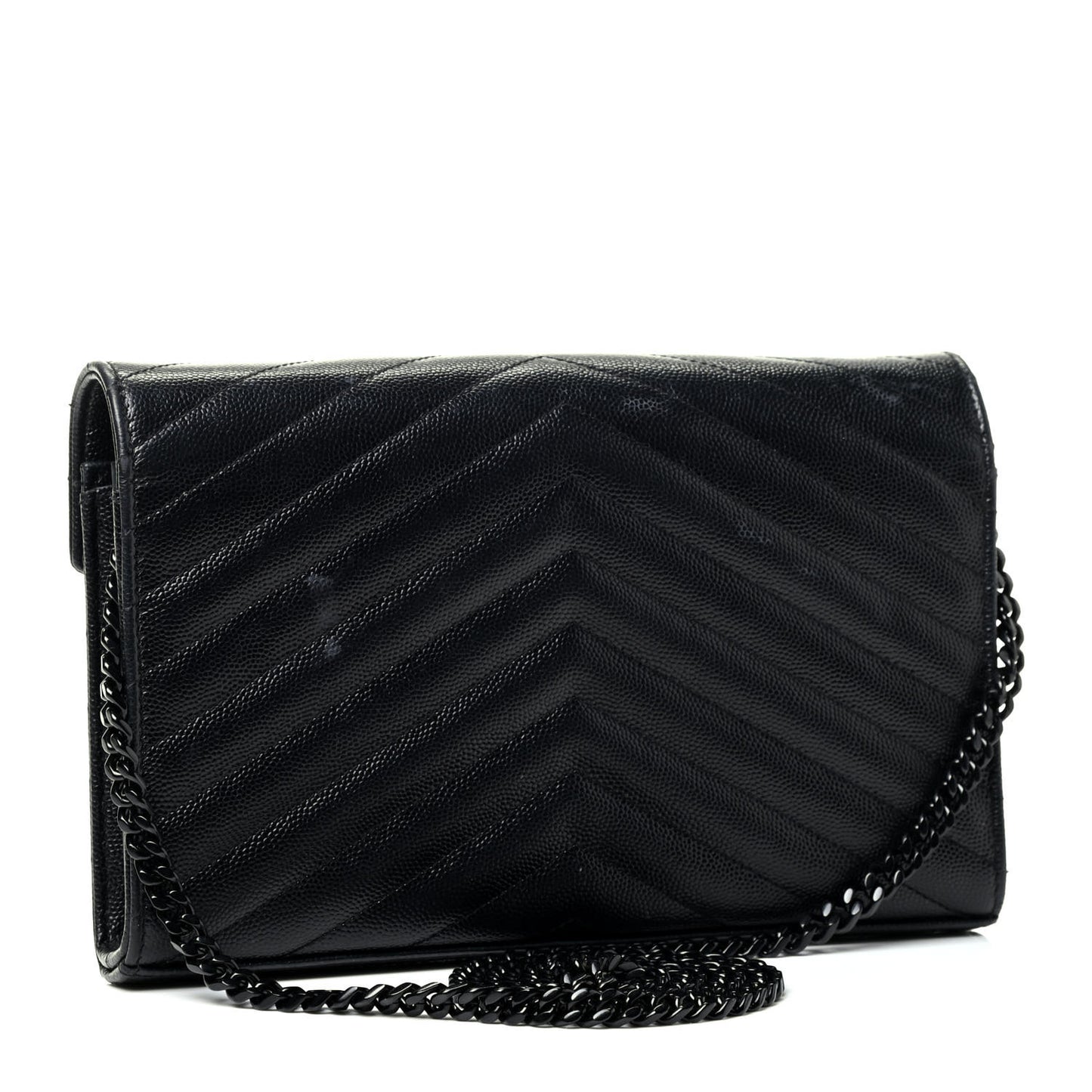 Grain De Poudre Matelasse Chevron Monogram Chain Wallet Black