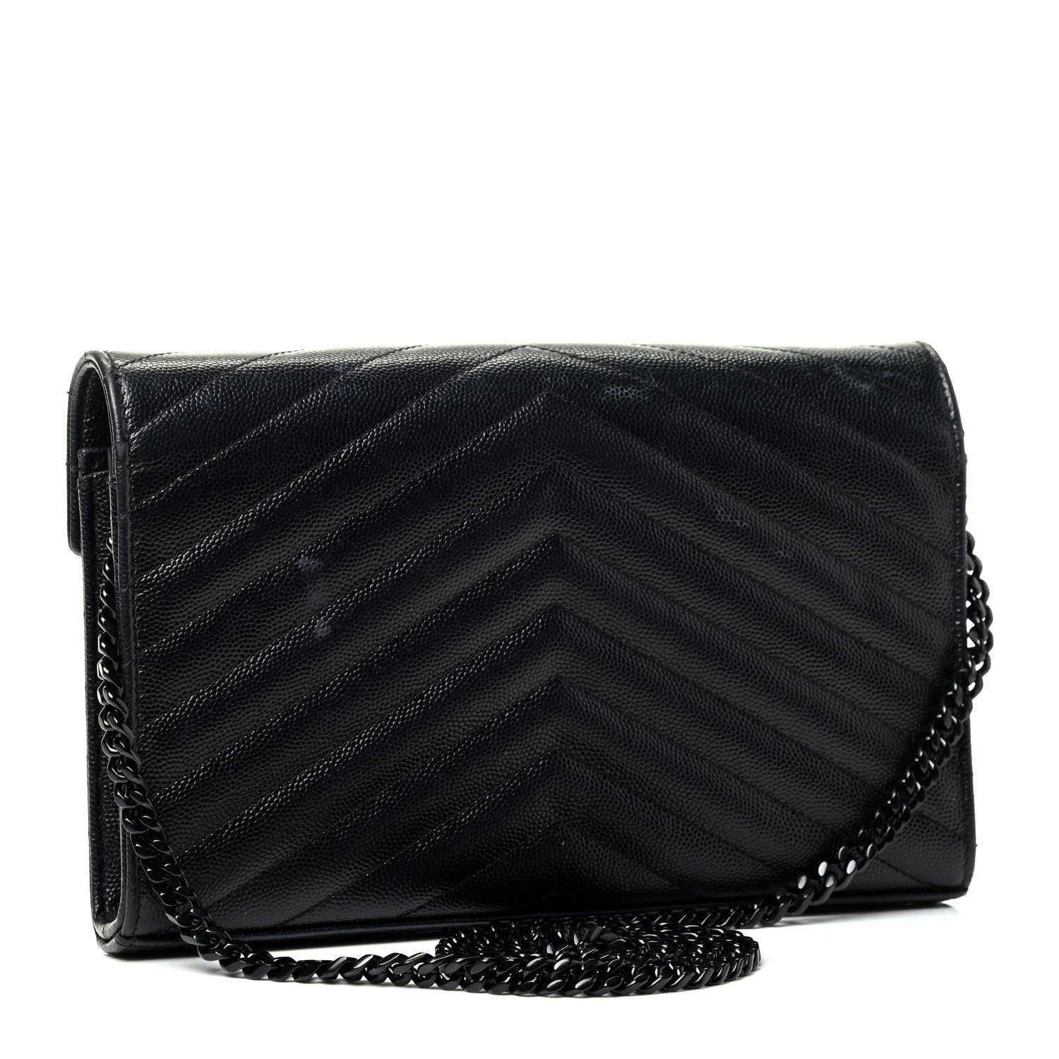 Saint Laurent Grain De Poudre Matelasse Chevron Monogram Chain Wallet Black 2 of 4
