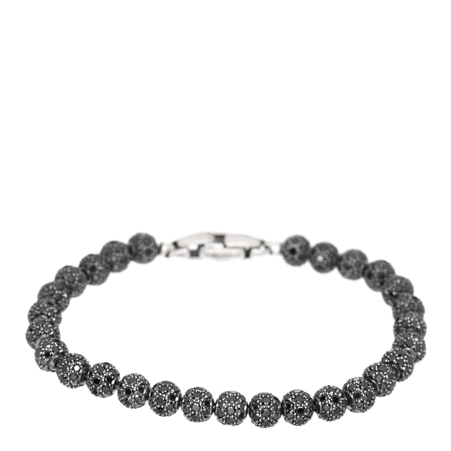David Yurman Sterling Silver Black Diamond 6mm Spiritual Beads Bracelet M 1 of 4