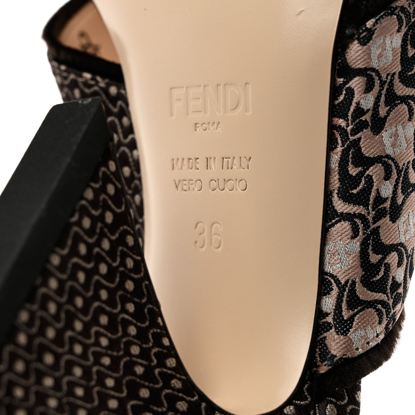 Jacquard FF Fabric Ffreedom Mules 36 Black