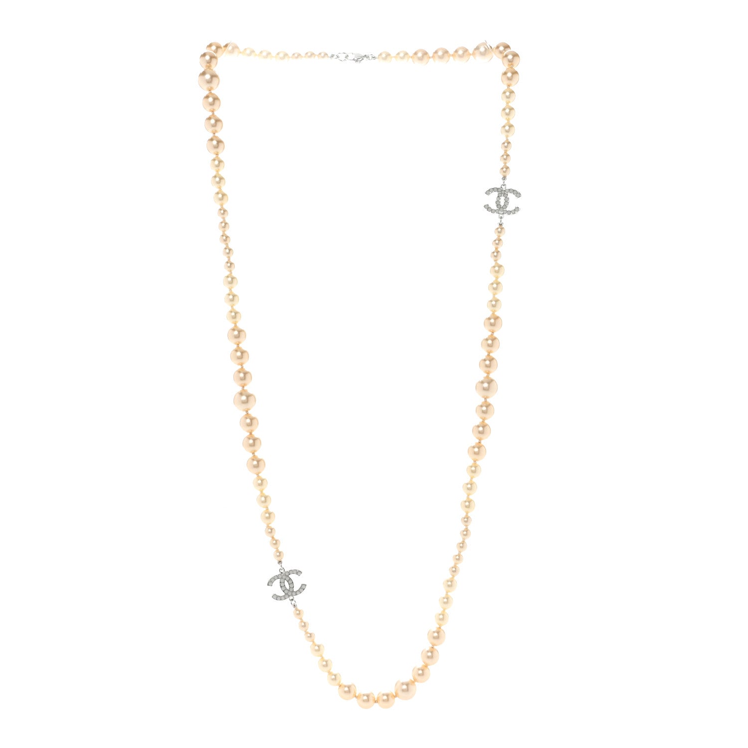Chanel Graduated Pearl CC Long Necklace Silver 3 of 5