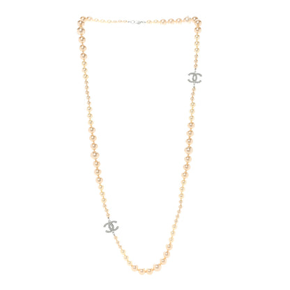 Chanel Graduated Pearl CC Long Necklace Silver 3 of 5