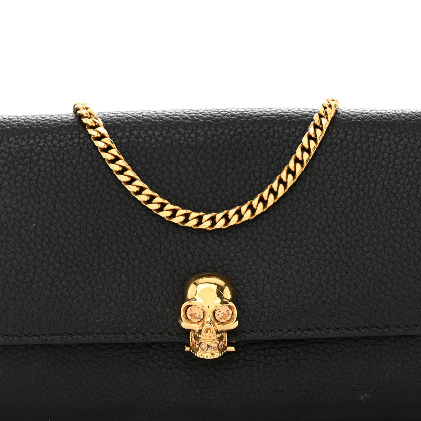 Pebbled Calfskin Skull Wallet on Chain Black