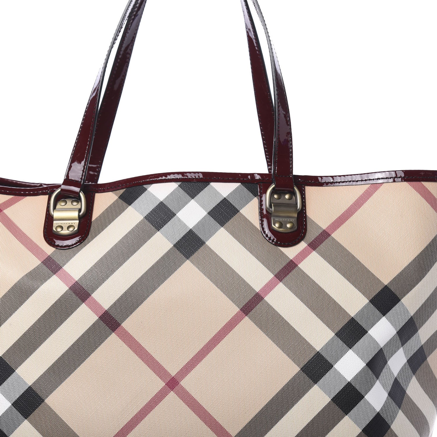 Burberry Patent Trim Nova Check Medium Shopper Tote Burgundy 10 of 16