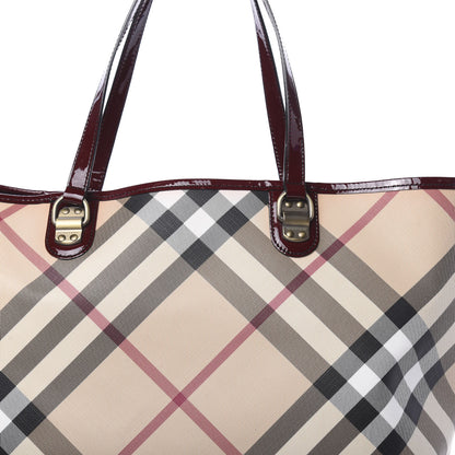 Burberry Patent Trim Nova Check Medium Shopper Tote Burgundy 10 of 16
