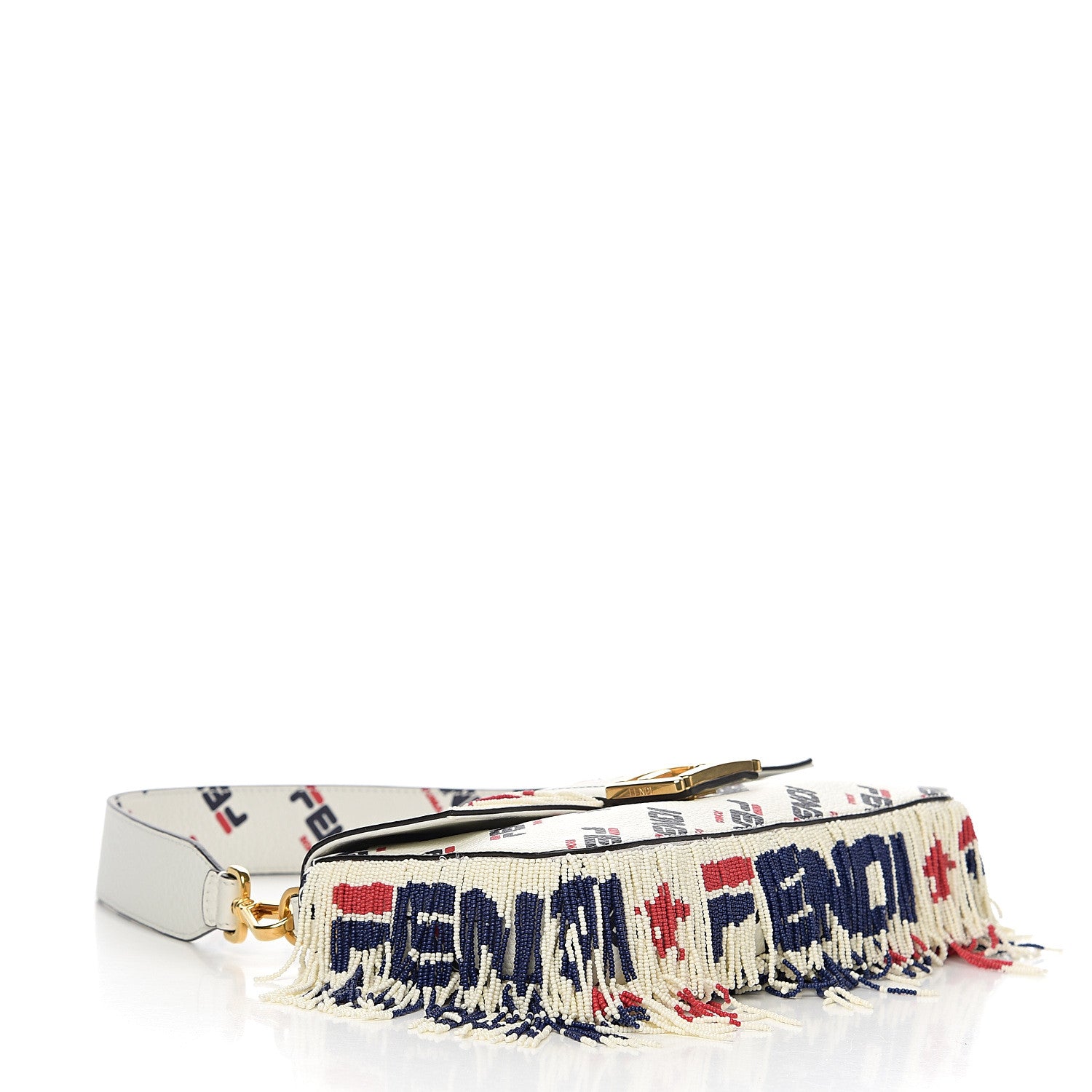Fendi X FILA Calfskin Mania Fringe Baguette White 3 of 8