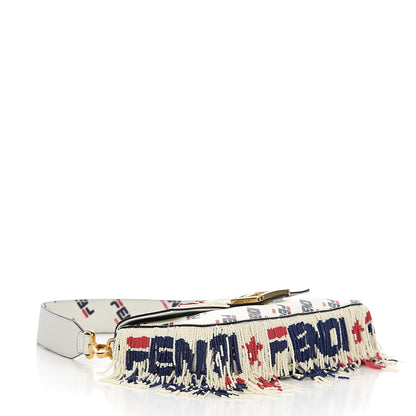 Fendi X FILA Calfskin Mania Fringe Baguette White 3 of 8