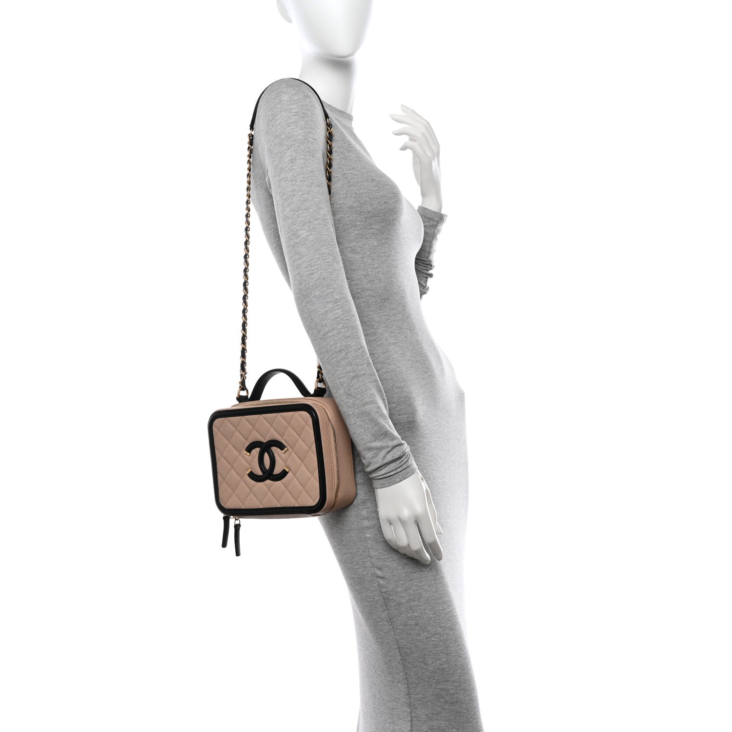 Chanel Caviar Quilted Medium CC Filigree Vanity Case Beige Black 2 of 11