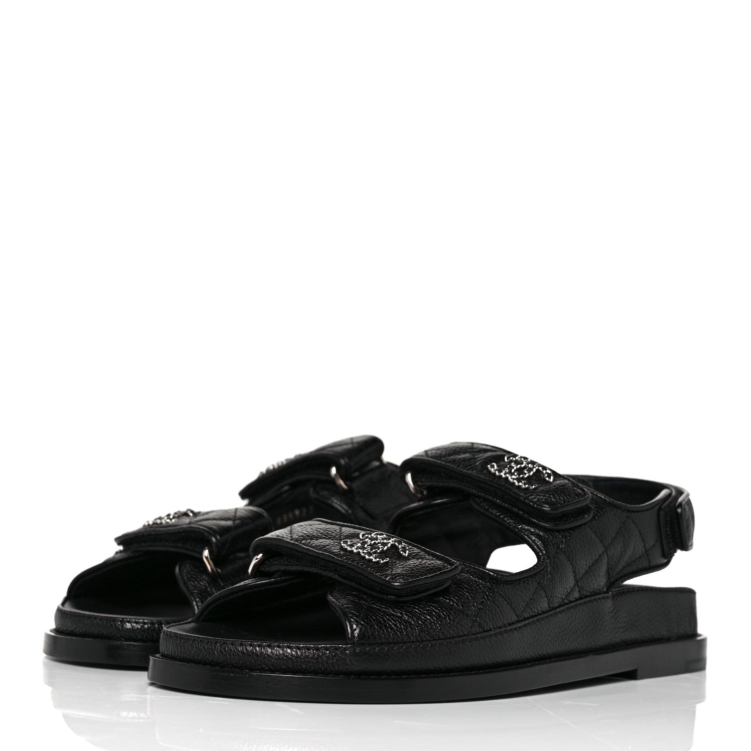 Chanel Grained Calfskin Velcro Dad Sandals 36.5 Black 3 of 9
