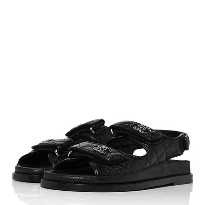 Chanel Grained Calfskin Velcro Dad Sandals 36.5 Black 3 of 9