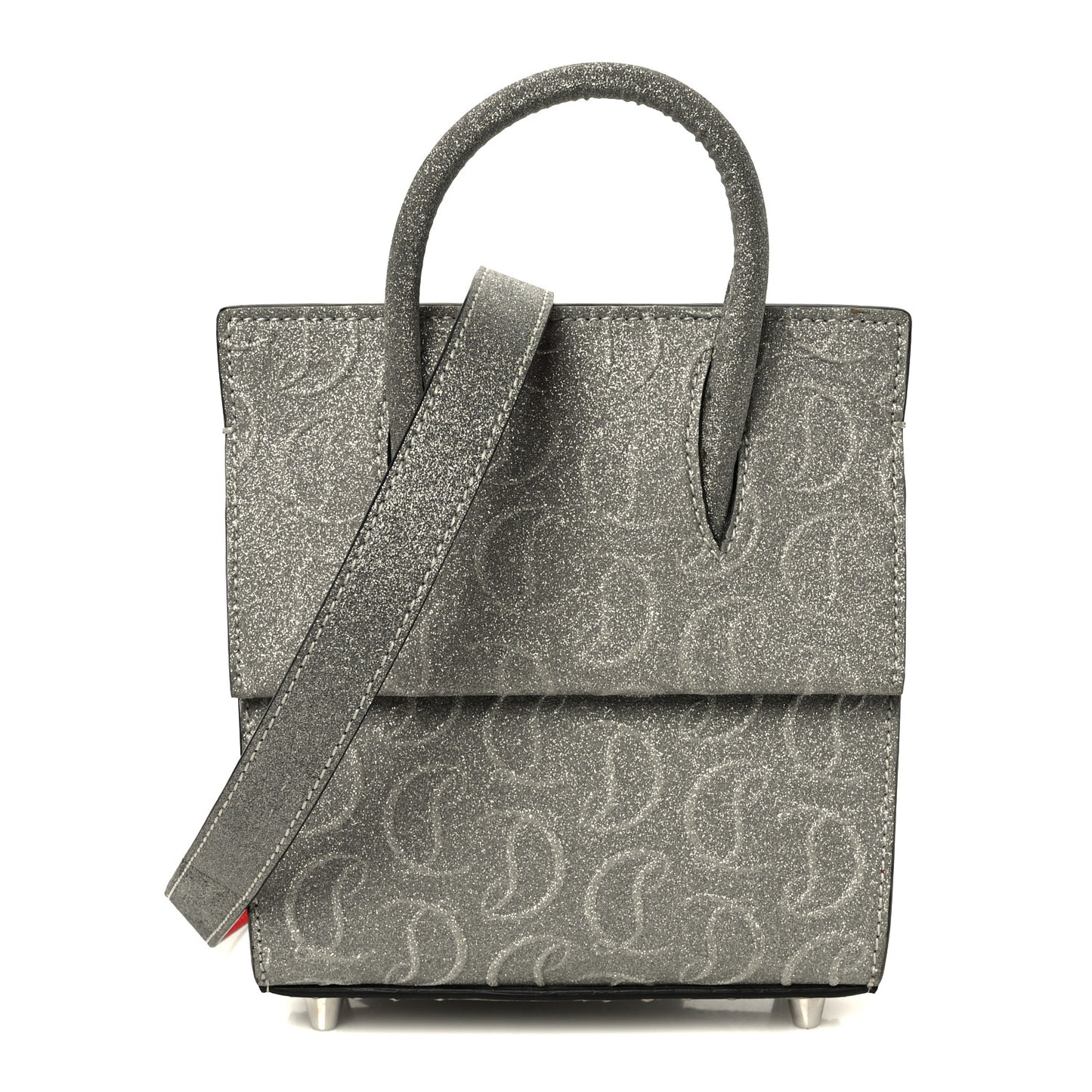 Glitter Calfskin Paloma Mini Empire Tote Silver