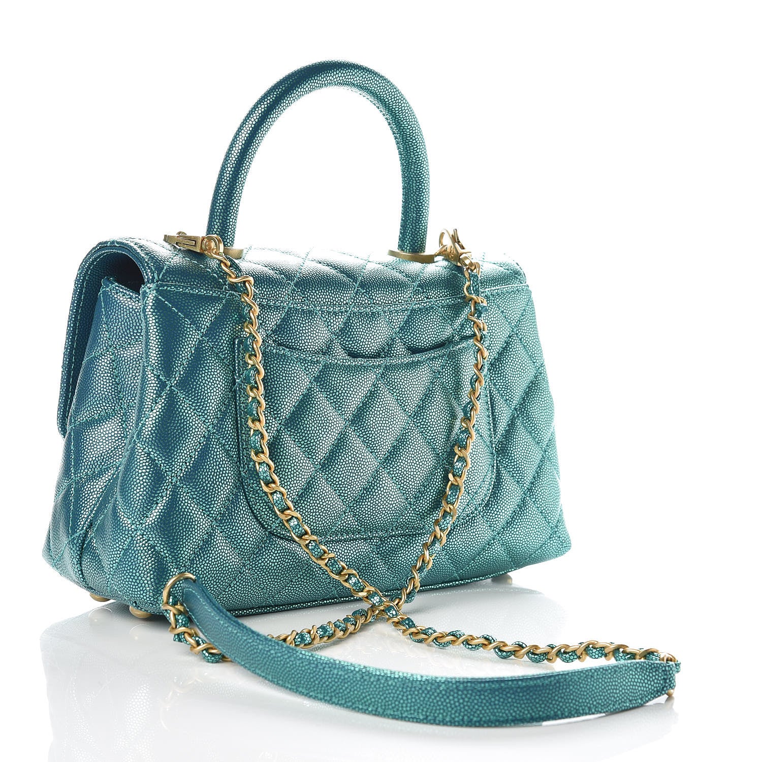 Chanel Metallic Caviar Quilted Mini Coco Handle Flap Blue 3 of 10
