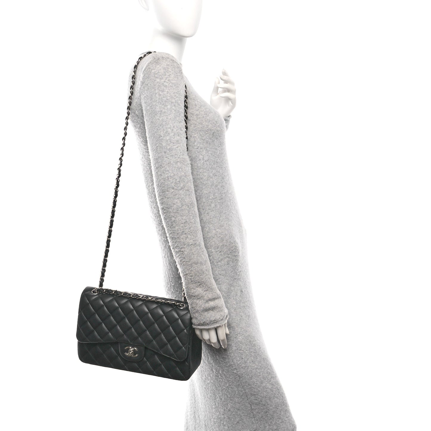 Lambskin Quilted Jumbo Double Flap Black
