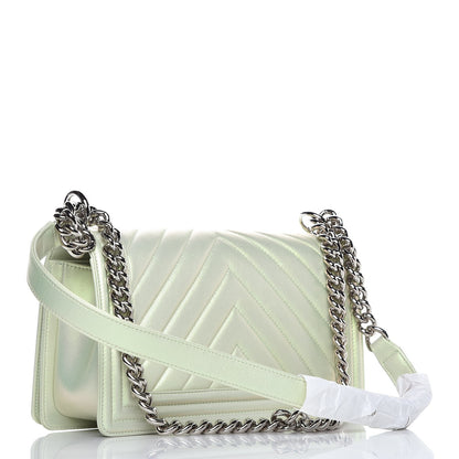 Chanel Metallic Lambskin Chevron Quilted Medium Boy Flap Light Green 3 of 11