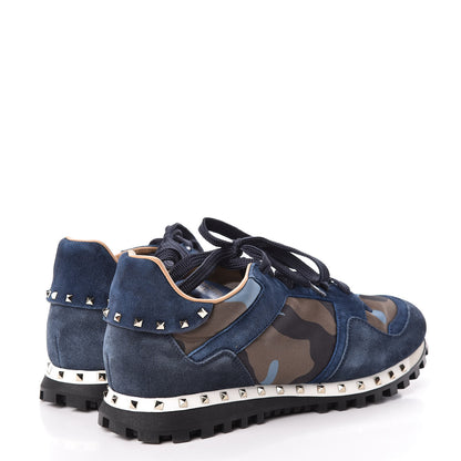 Valentino Garavani Suede Nylon Camouflage Womens Soul Rockstud Sneakers 41 Navy 4 of 19