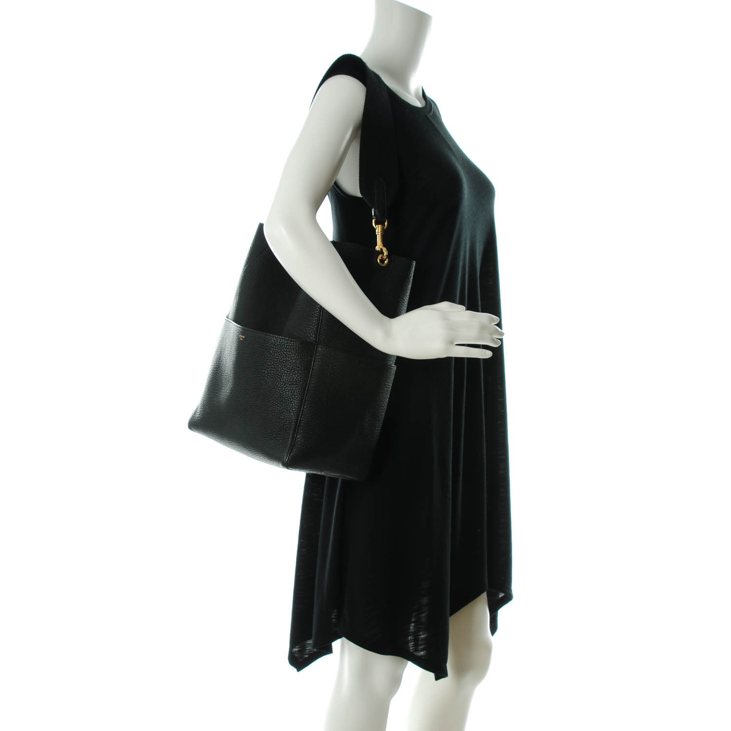 Celine Goatskin Sangle Bucket Bag Black 2 of 6