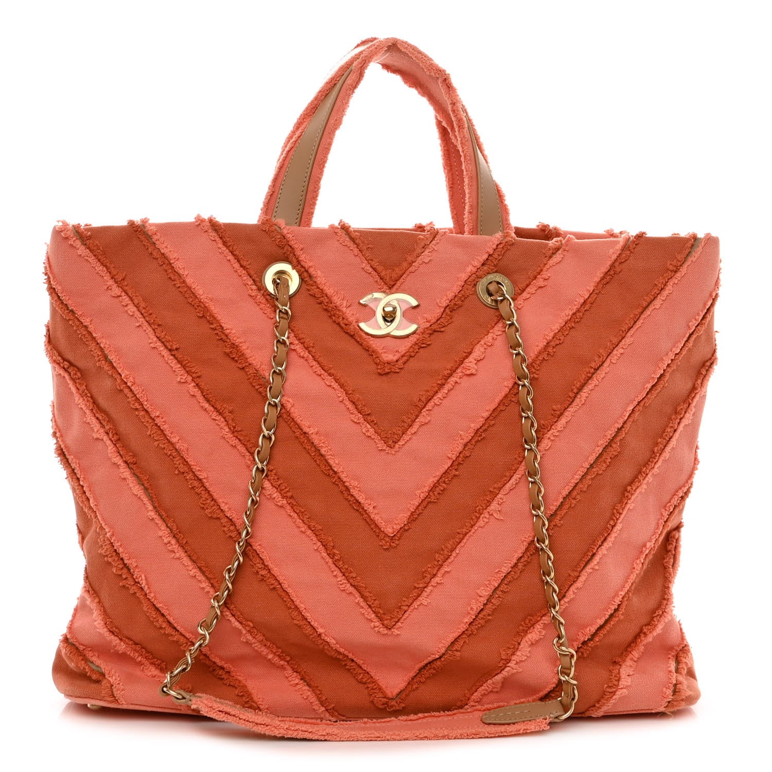Chanel Canvas Chevron Cuba Patchwork Shopper Tote Orange 1 of 10
