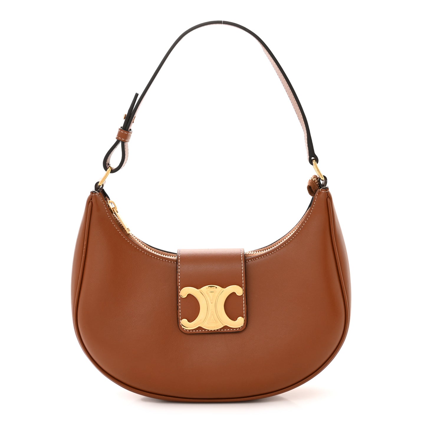 Smooth Calfskin Medium Strap Ava Triomphe Shoulder Bag Tan