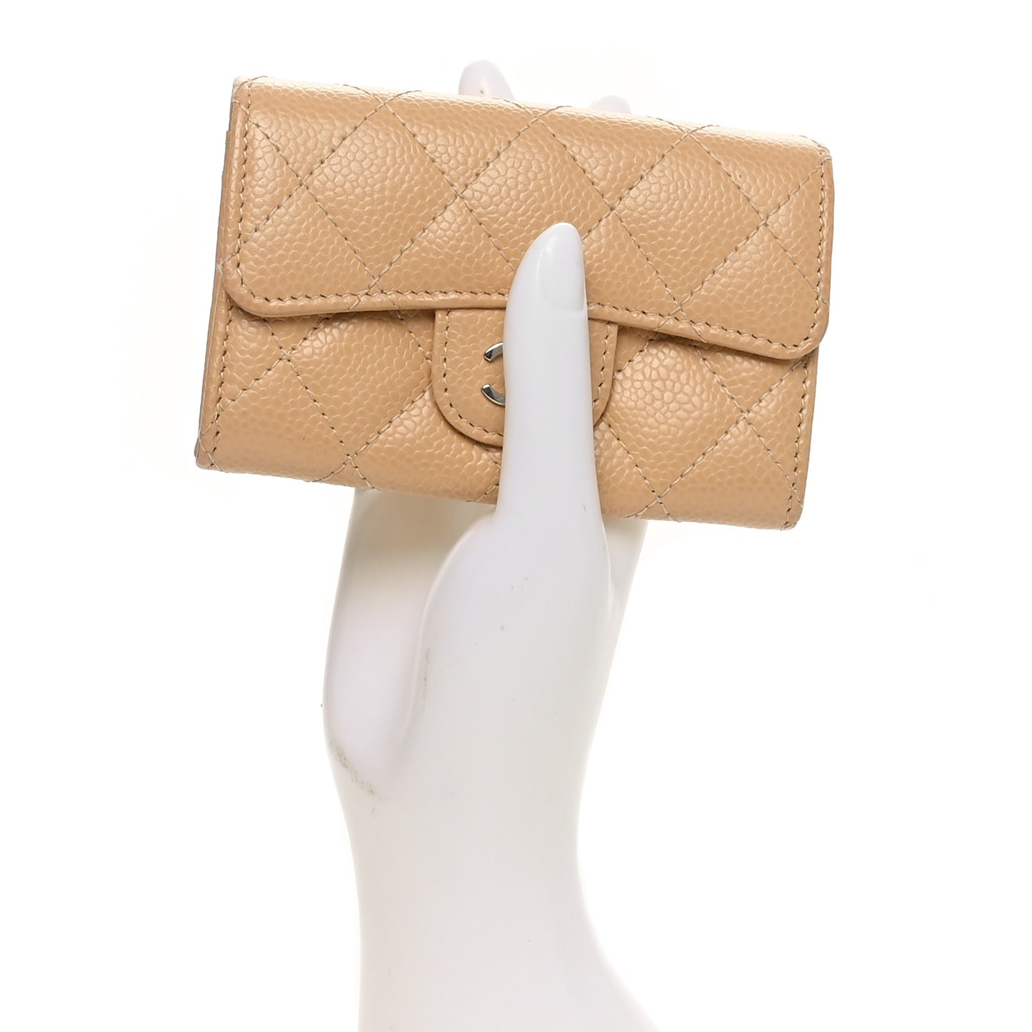Caviar Quilted Flap Card Holder Wallet Beige