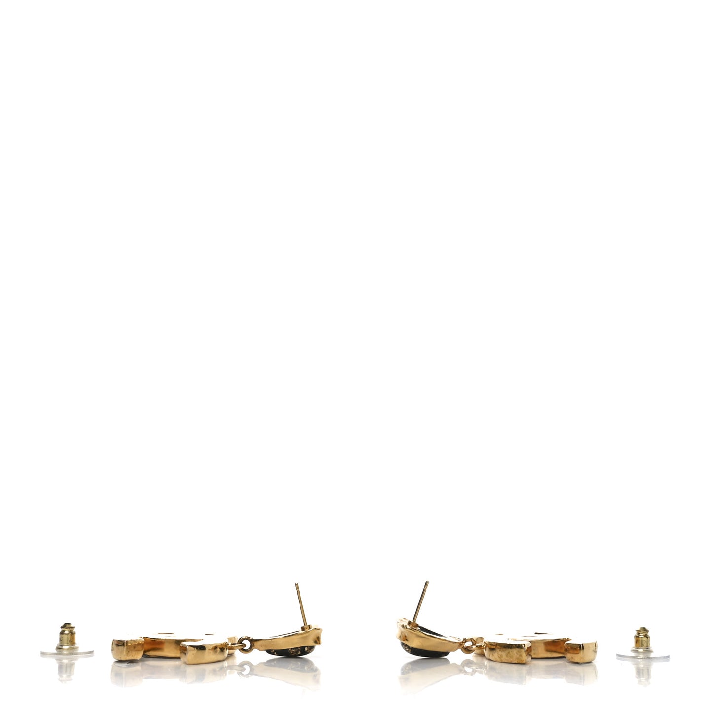 Resin CC Drop Earrings Gold Black