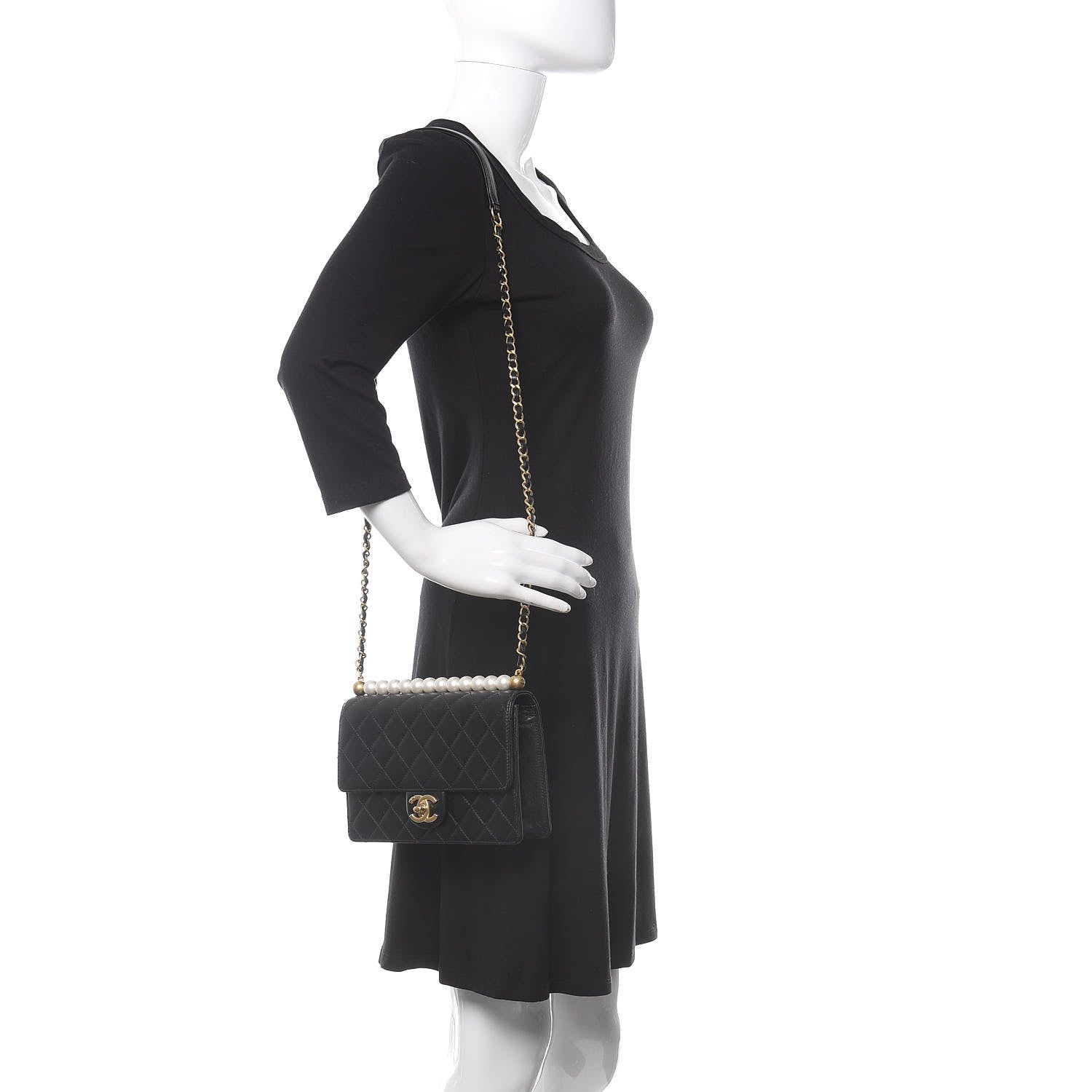 Chanel Lambskin Quilted Small Chic Pearls Flap Black 2 of 11