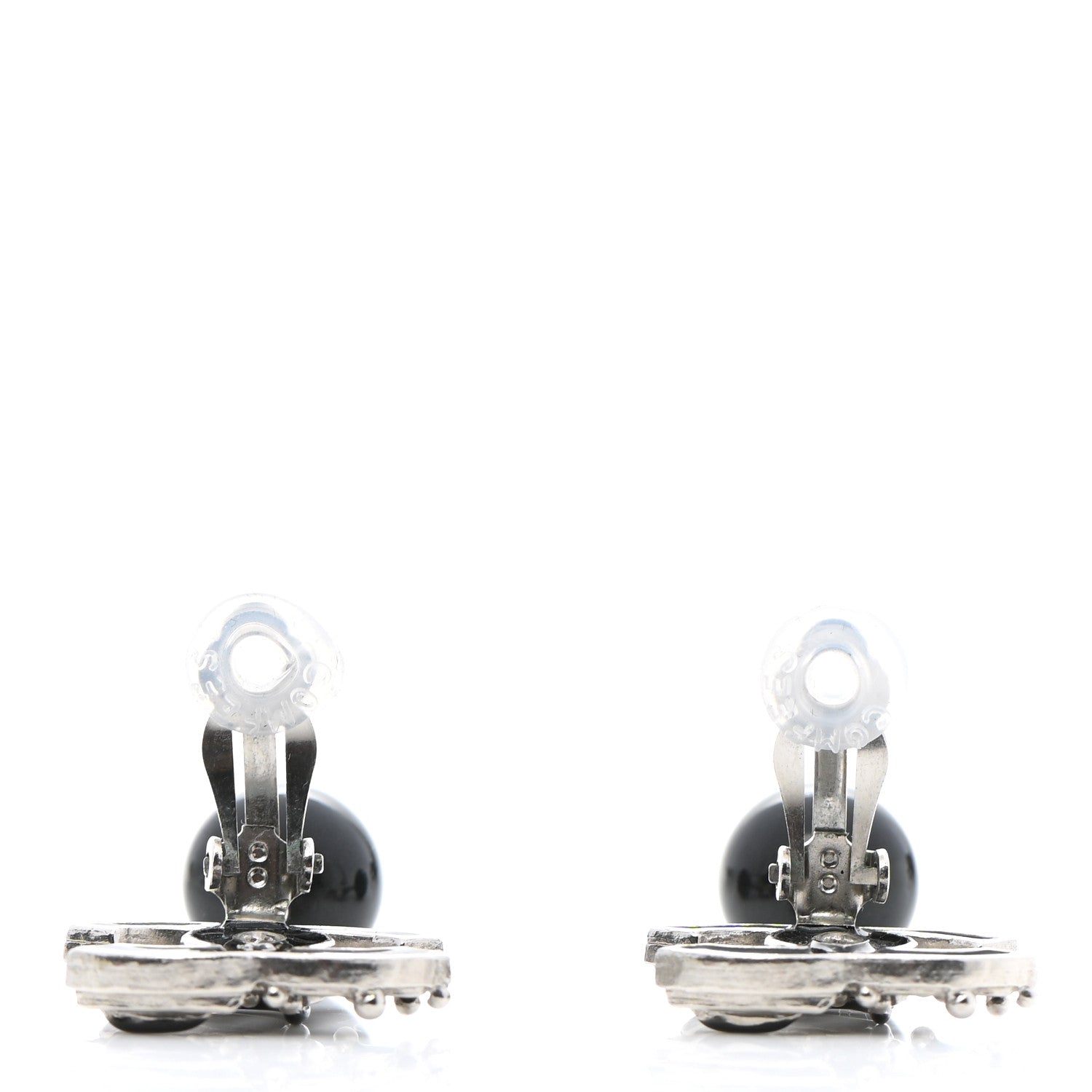 Chanel Enamel Bead CC Drop Clip On Earrings Black Silver 3 of 5