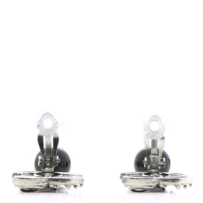 Chanel Enamel Bead CC Drop Clip On Earrings Black Silver 3 of 5