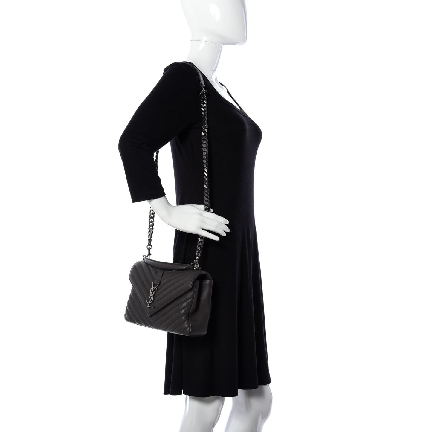 Sheepskin Matelasse Chevron Monogram Medium College Bag Asphalt