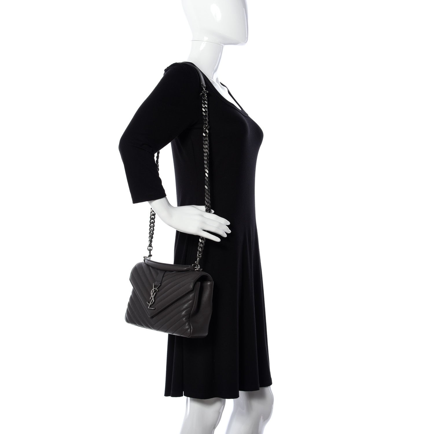 Saint Laurent Sheepskin Matelasse Chevron Monogram Medium College Bag Asphalt 2 of 13