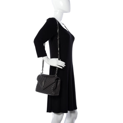 Saint Laurent Sheepskin Matelasse Chevron Monogram Medium College Bag Asphalt 2 of 13