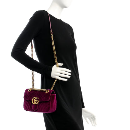 Gucci Velvet Matelasse Mini GG Marmont Shoulder Bag Fuchsia Violet Cyclamen 2 of 10