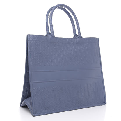 Christian Dior Oblique Calfskin Embossed Book Tote Denim Blue 3 of 11