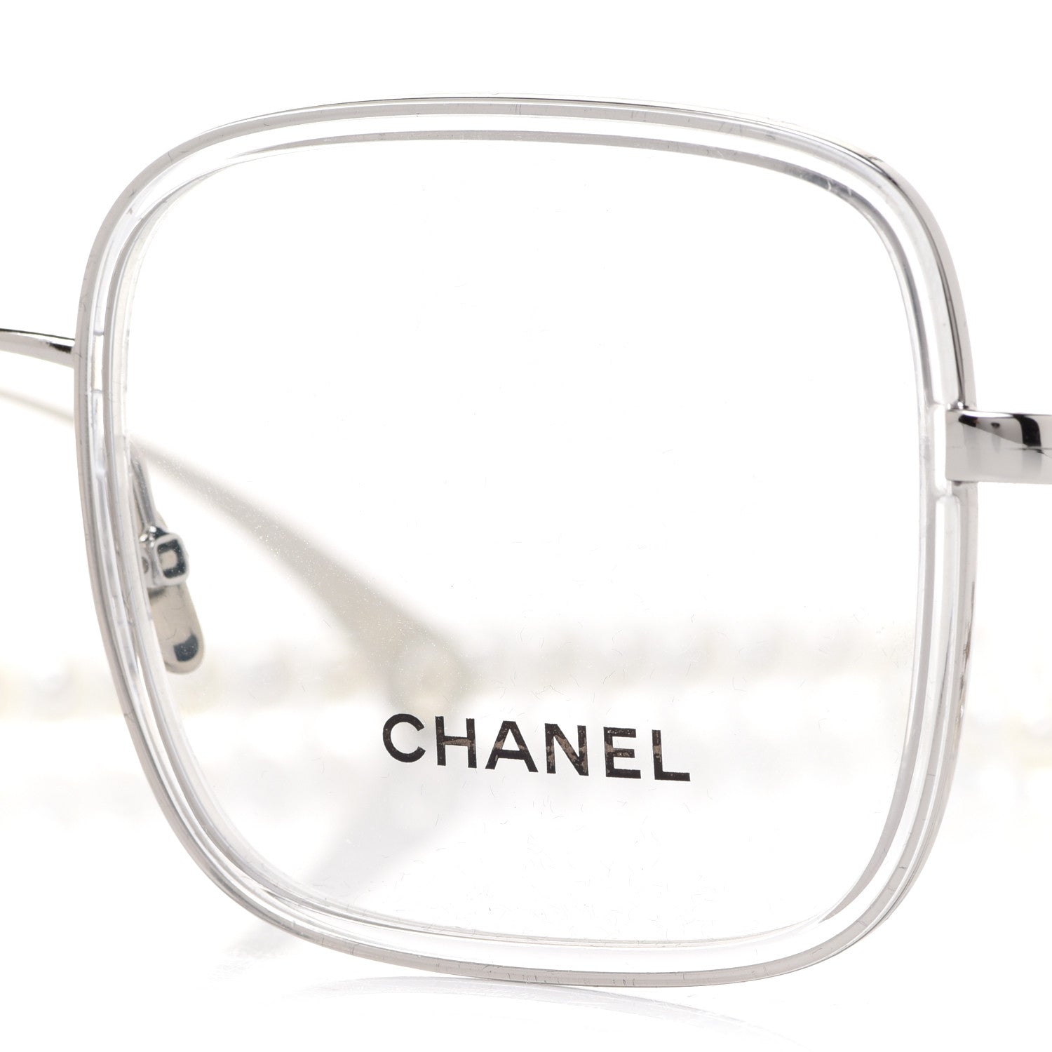 Chanel Square Removable Pearl Chain Eyeglasses 2195 Silver 952947