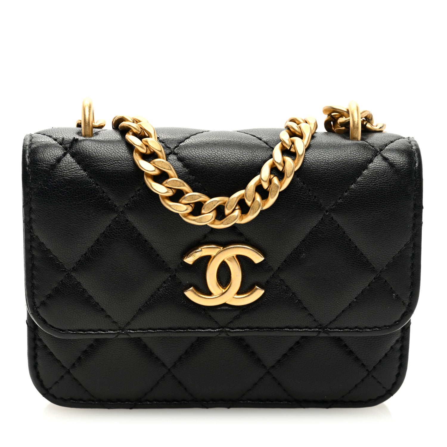 Chanel Lambskin Quilted Sweet Camellia Clutch With Chain Black 1 of 10