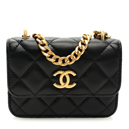 Chanel Lambskin Quilted Sweet Camellia Clutch With Chain Black 1 of 10