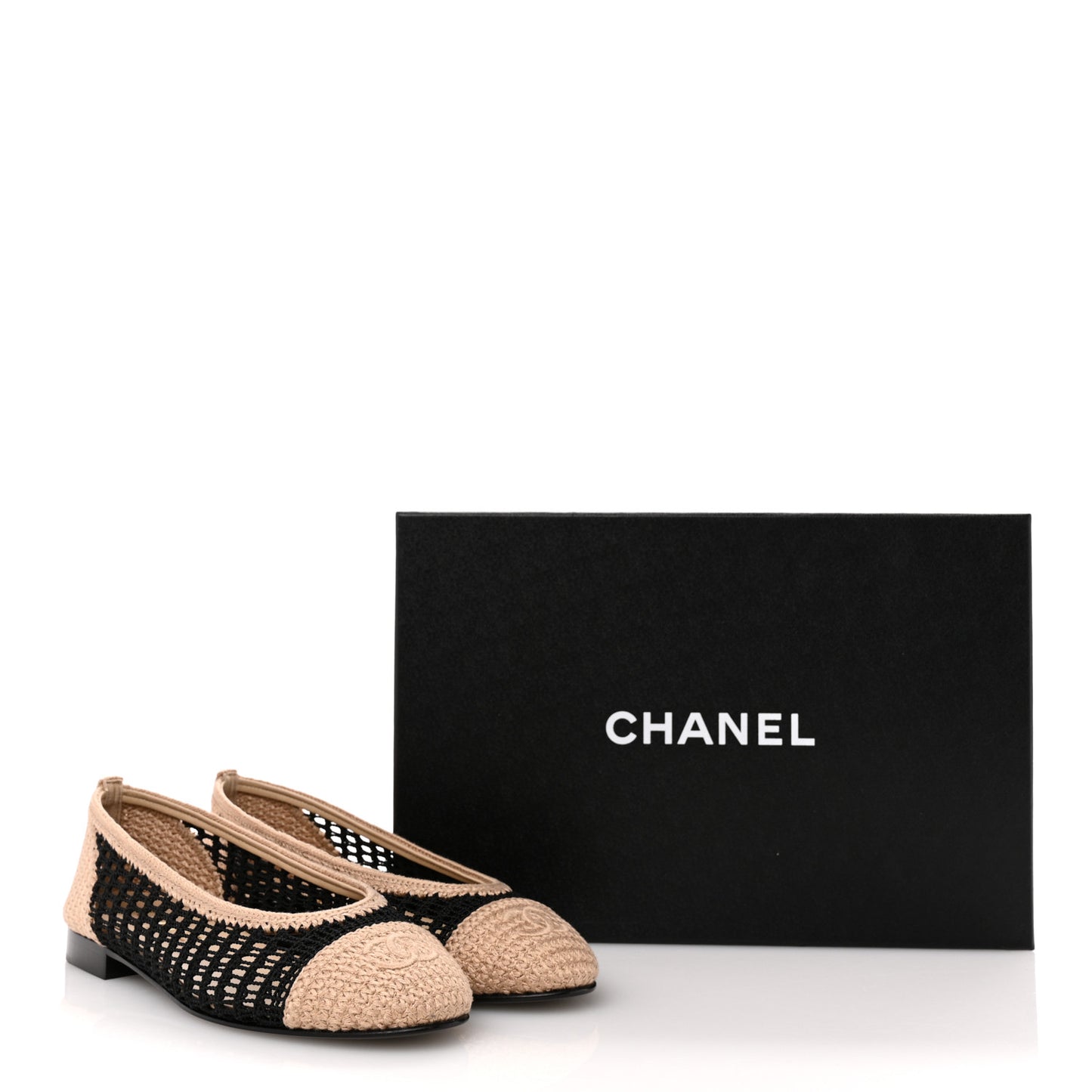 Raffia Cap Toe Ballerina Flats 37 Black Beige