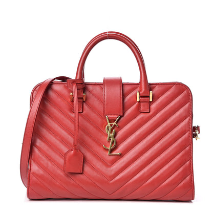 Saint Laurent Calfskin Matelasse Chevron Small Monogram Cabas Lipstick Red 1 of 13