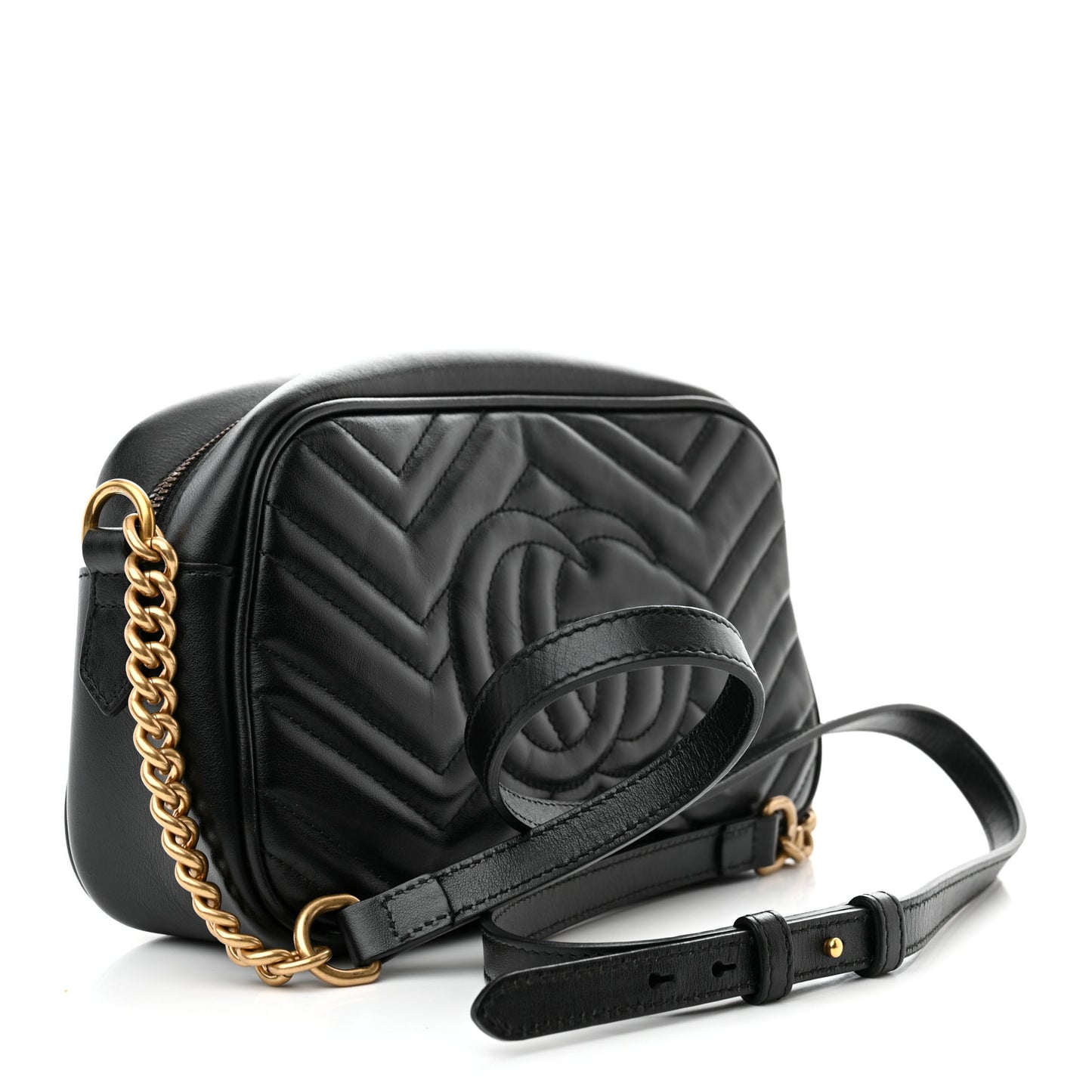 Calfskin Matelasse Small GG Marmont Chain Shoulder Bag Black
