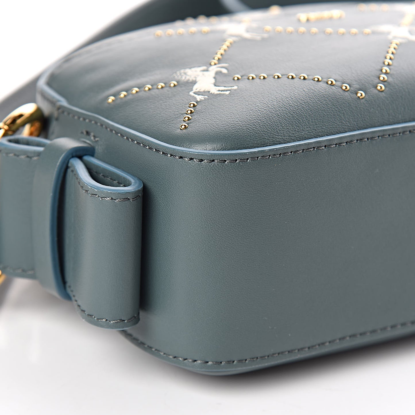 Smooth Calfskin Little Horses Embroidered Shoulder Bag Cloudy Blue