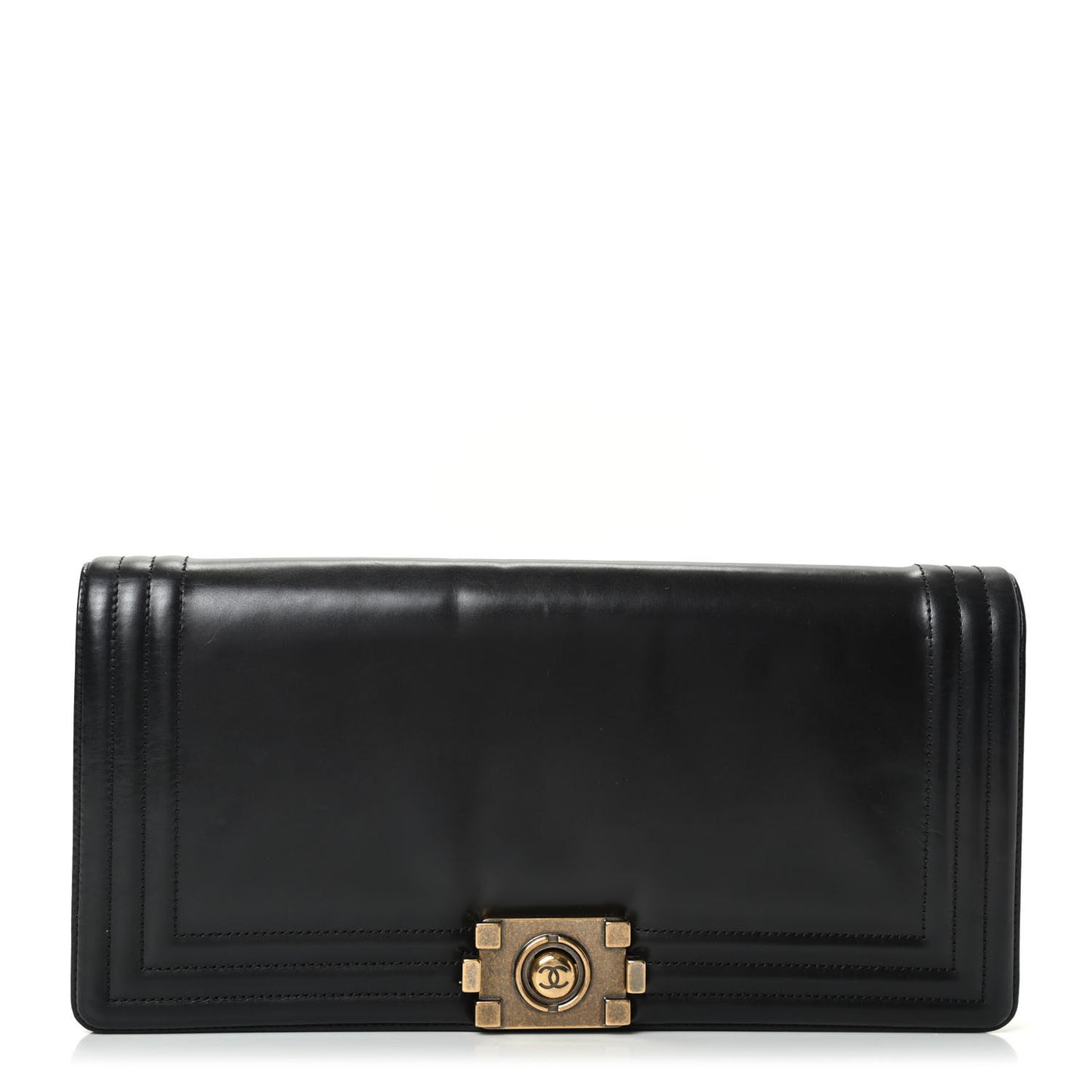 Glazed Calfskin Jumbo Boy Clutch Black