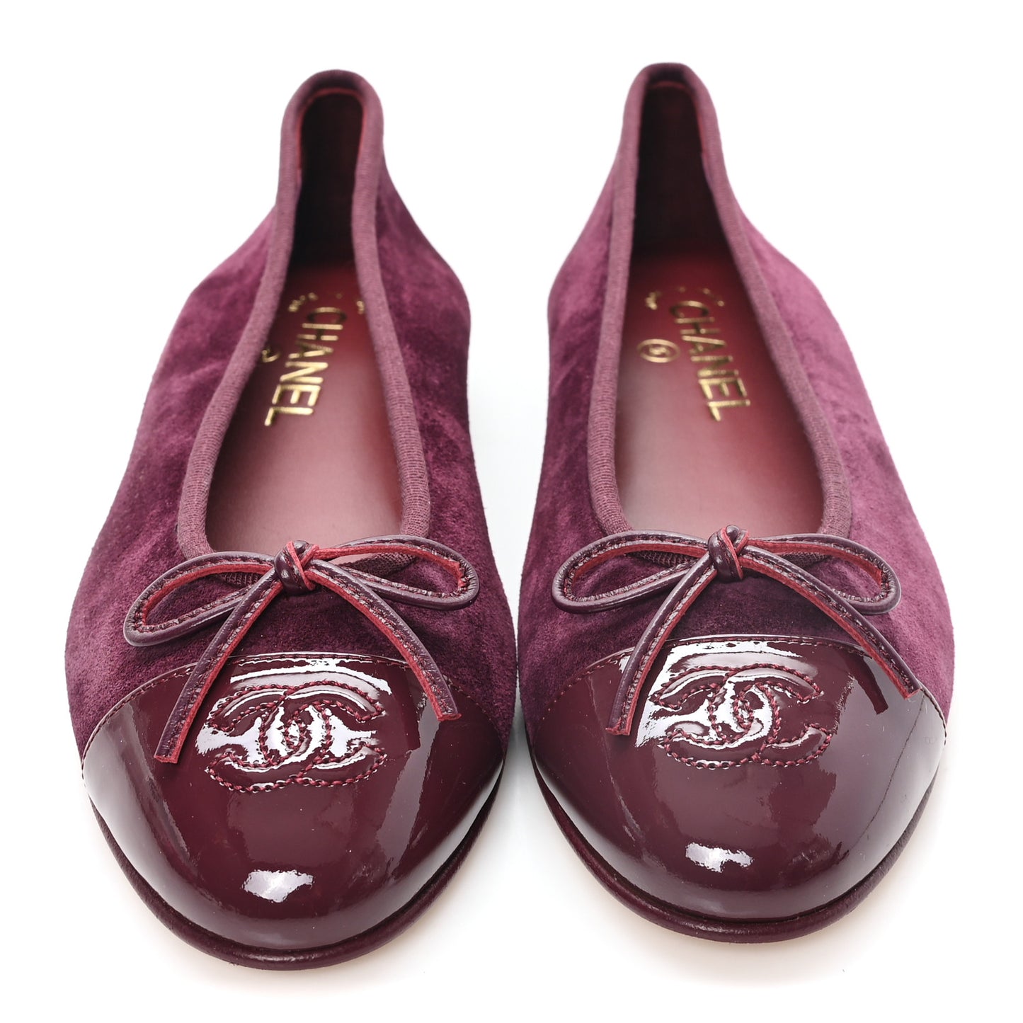 Suede Patent Cap Toe CC Ballerina Flats 38 Burgundy