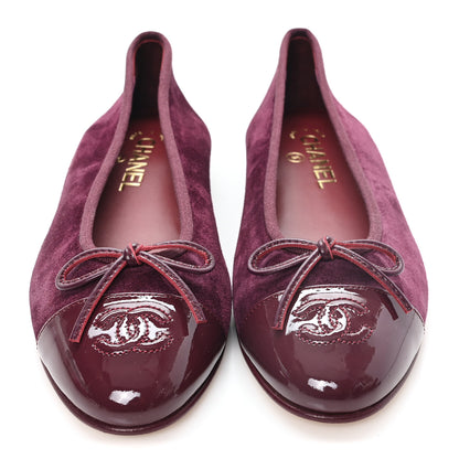 Chanel Suede Patent Cap Toe CC Ballerina Flats 38 Burgundy 3 of 9