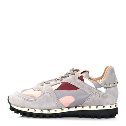 Valentino Garavani Suede Nylon Camouflage Womens Soul Rockstud Sneakers 37.5 Grey 1 of 8