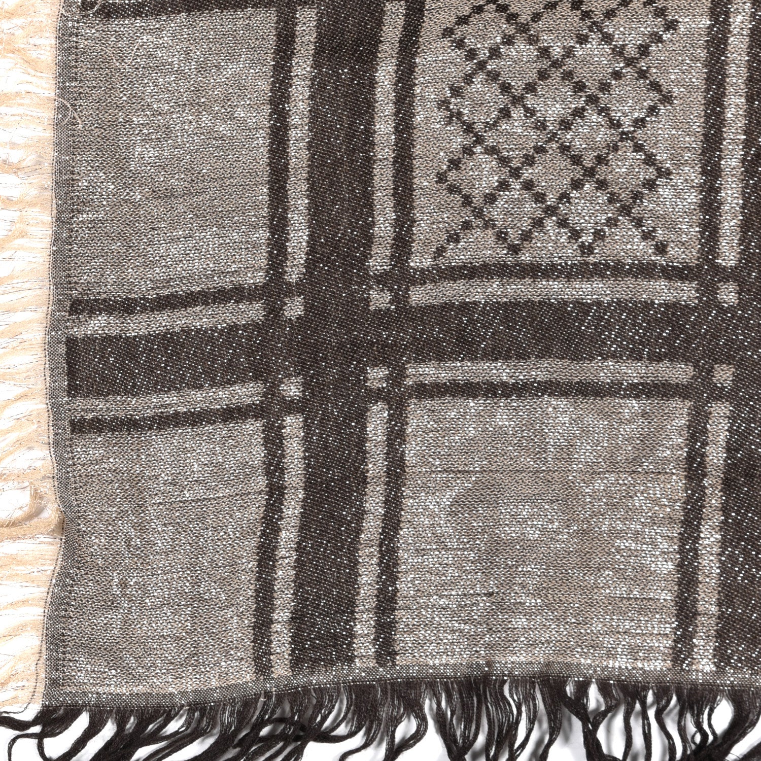 Gucci Wool Silk GG Monogram Diamante Plaid Surviee Shawl Beige Dark Brown 2 of 3