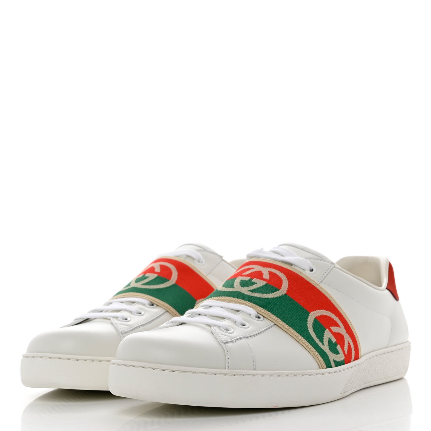 Calfskin Web Interlocking G Mens Ace Sneakers 11 White