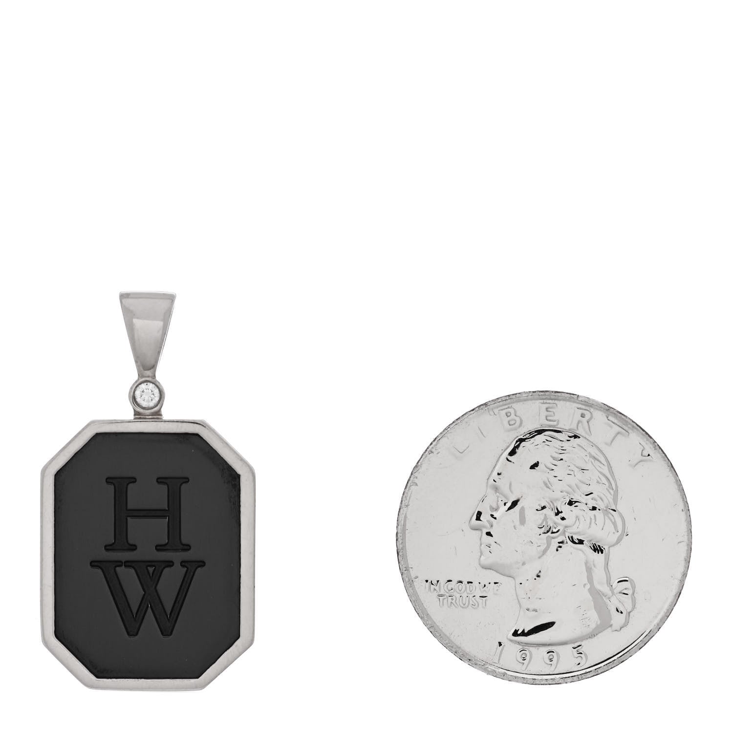 Harry Winston 18K White Gold Diamond Zalium HW Logo Pendant 2 of 4