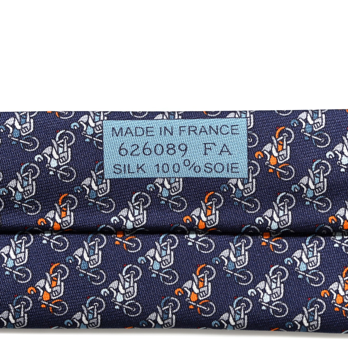 Printed Silk Mens Cavaliere Neck Tie Bleu Ardoise Orange