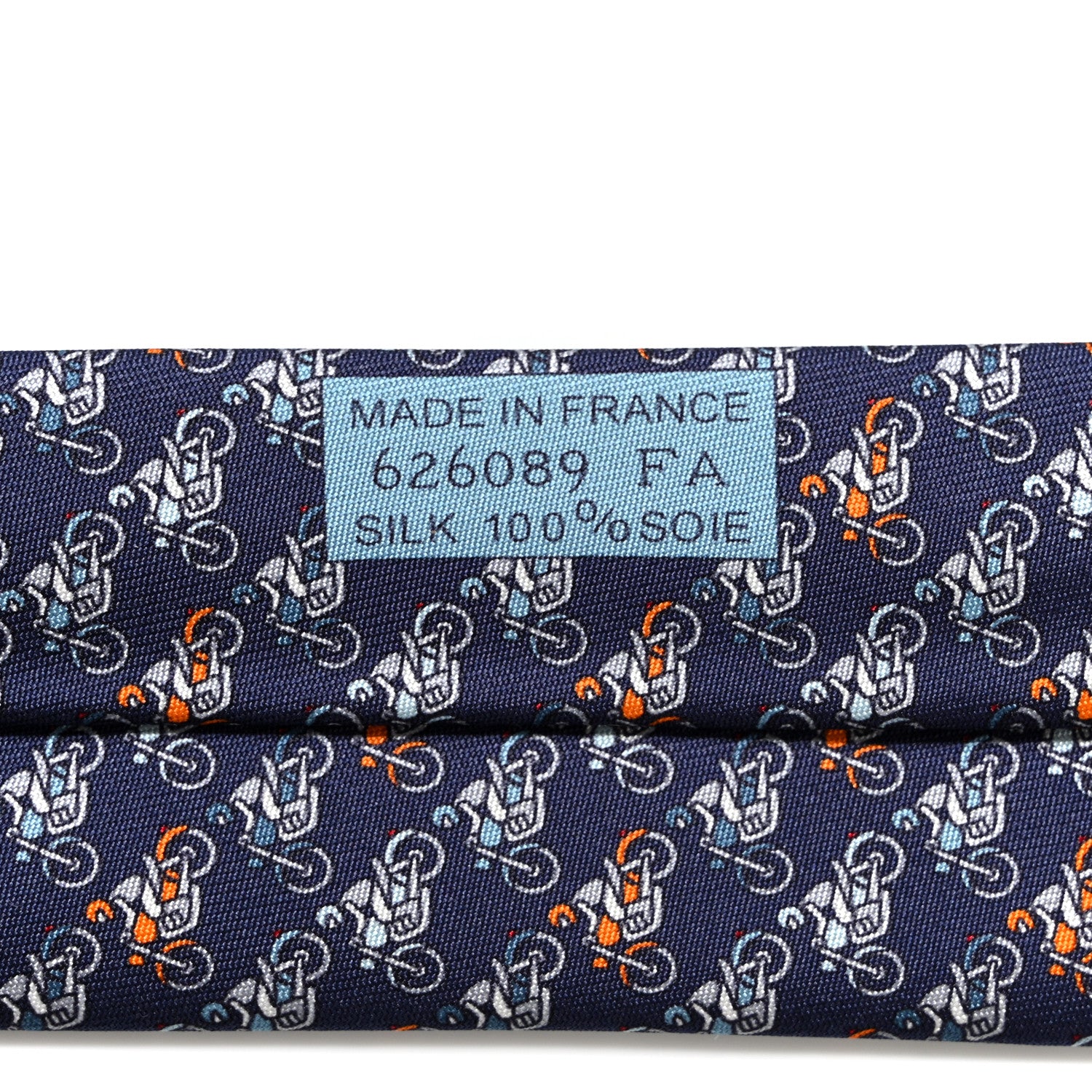 Hermes Printed Silk Mens Cavaliere Neck Tie Bleu Ardoise Orange 4 of 6